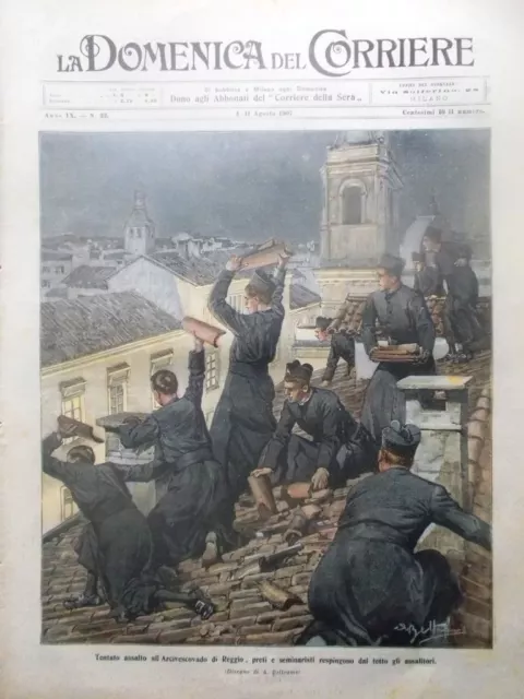 La Domenica del Corriere 11 Agosto 1907 Strage Fulmine Pista Corsa Roosevelt Usa