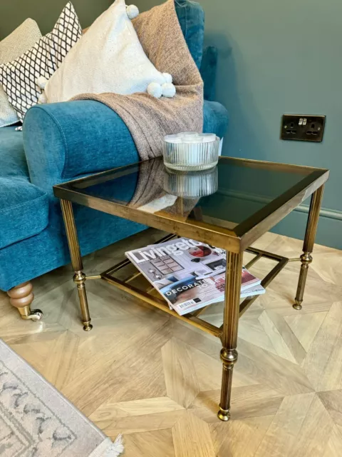 Mid century vintage brass French Regency style coffee side table