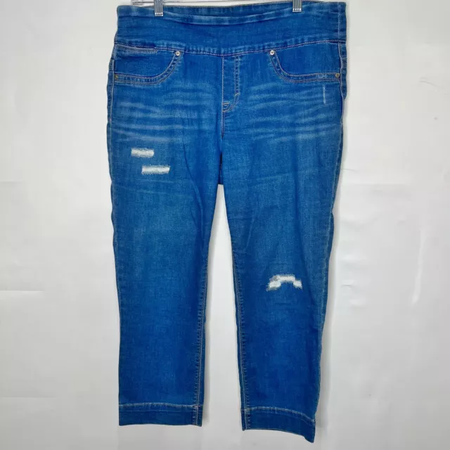 Style & Co Women’s Capri Jeans Sz M Distressed Pull-on Stretch Denim Pants