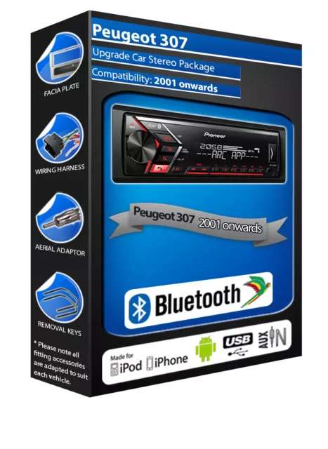 Peugeot 307 car radio Pioneer MVH-S320BT stereo Bluetooth Handsfree kit, USB AUX