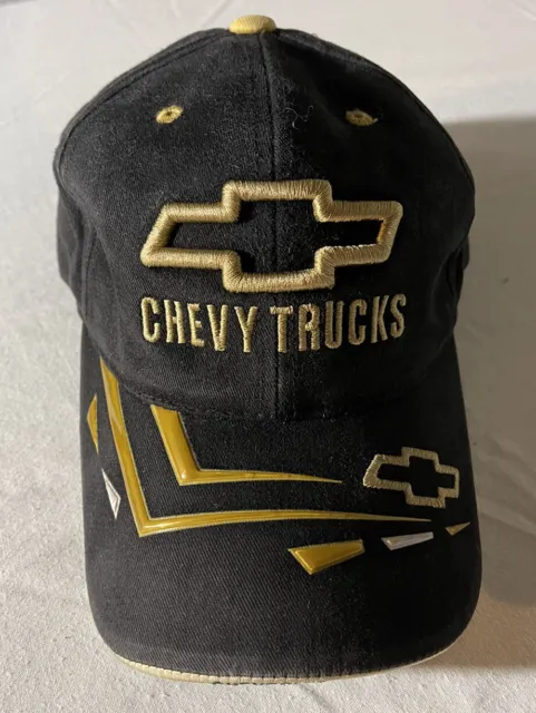 Vintage Checkered Flag Chevy Trucks Cap Black w/Yellow Raised Detailing Adj.