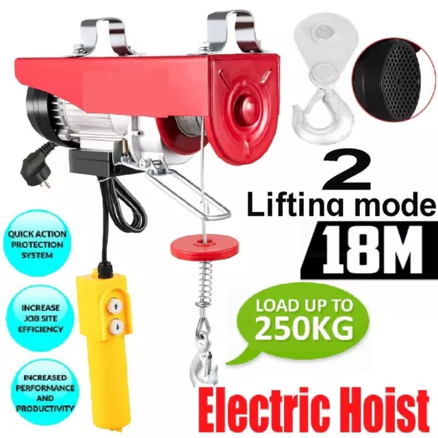 Electric Hoist 250KG 240V Remote Winch Lift Tool Strong Cable Rope Chain Lifting