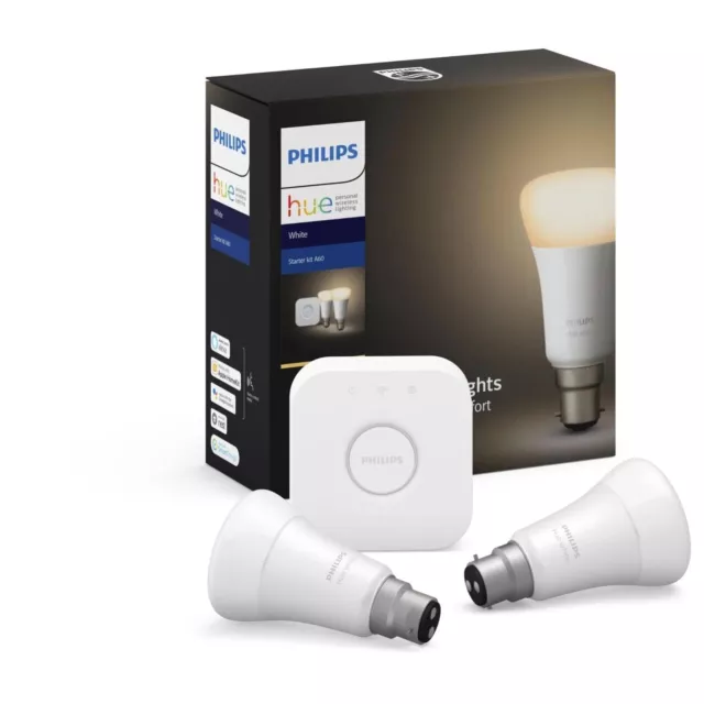 Philips Hue Wi-Fi Bluetooth Starter Kit w/Bridge B22  LED Light Bulb Warm White