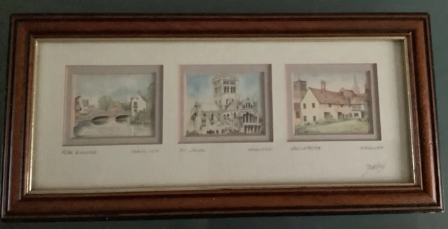 Framed Picture Scenes Of Norwich -B E WARD -Bishopgate, Etc-Miniature Signed