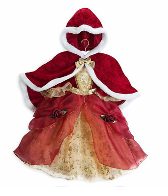 Disney Store Princess Belle Deluxe Holiday Fancy Costume Dress Cape UK5-6