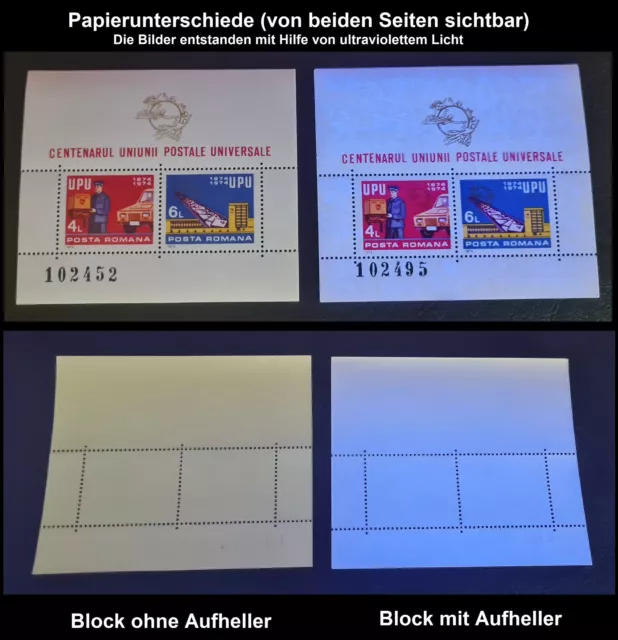 Rumänien 1974 Mi.Block 112 x2 ** mit und ohne Aufheller,Weltpostverein UPU