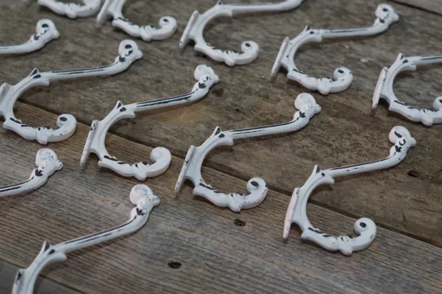 12 Cast Iron White Victorian Style Coat Hooks Hat Hook Rack Hall Tree W/ Screws 2