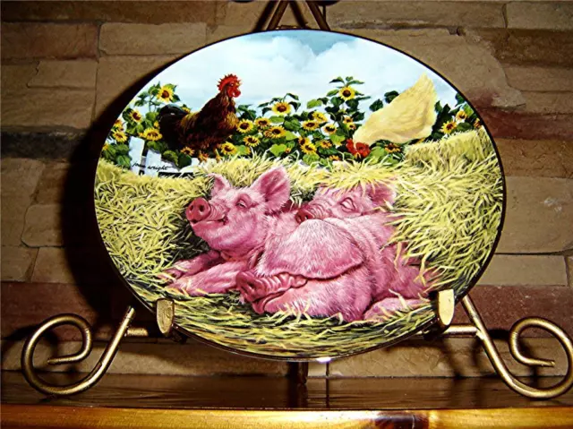 PIGS IN BLOOM Snoozing Swine The Danbury Mint Joan Wright Pig Farm Country Plate