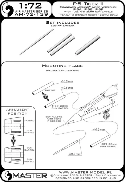 Master AM-72-139 1/72 Metal Northrop F-5 Tiger II Freedom Fighter standard nose