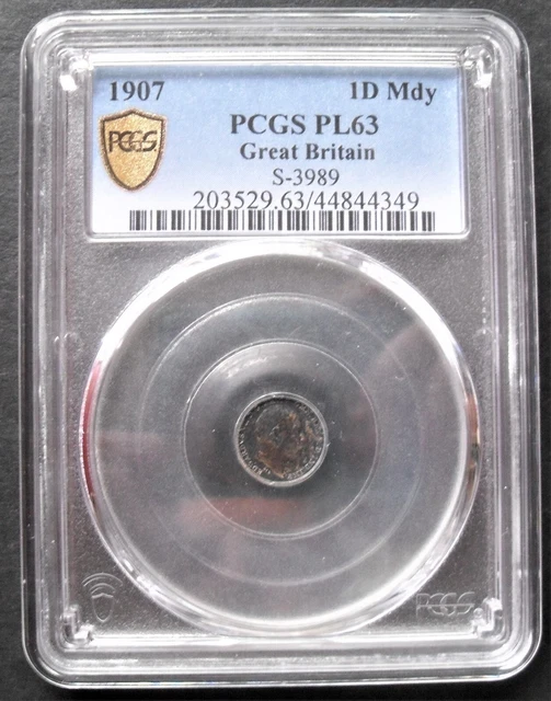 1907 Great Britain 1 D Maundy , PCGS  PL 63 , nice silver coin      # 1246