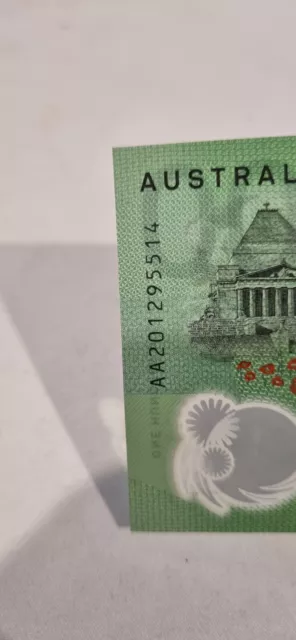 Rare AA First Prefix Australian $ 100 One Hundred Dollars Bank note AA201295514