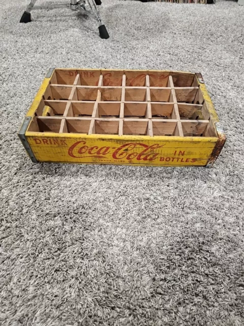 Vintage Coca-Cola Coke Yellow Wooden 24 Pack Bottle Crate Carrier Divided