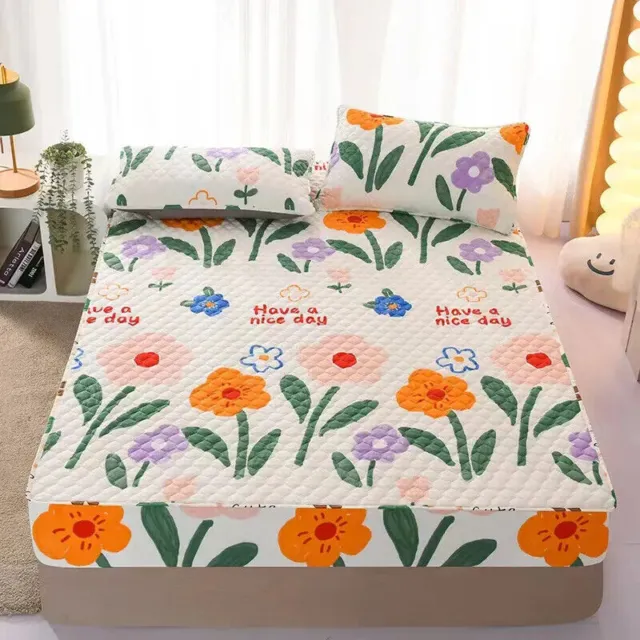 Cubierta de colchón 100 % algodón acolchada sábana protectora de cama impresa de alta calidad