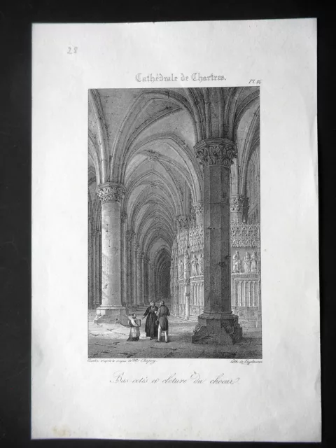 GRAVURE ANCIENNE 19e - BAS COTES ET CLOTURE DU CHOEUR CATHEDRALE DE CHARTRES