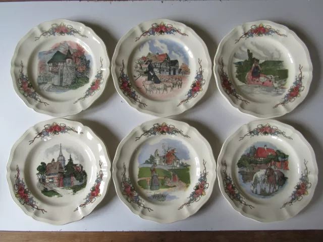 Lot de 6 anciennes assiettes dessert - H. LOUX - Obernai Sarreguemines - en TBE