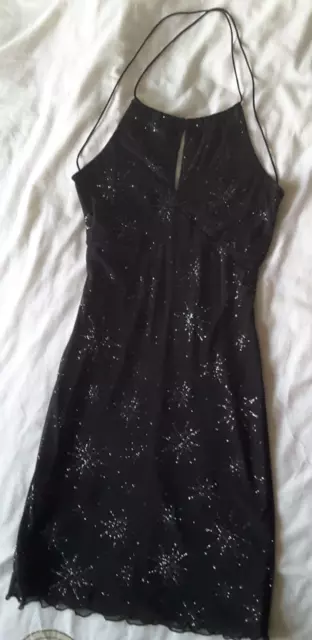 LIPSY Black Glitter Sparkling Strappy Stretchy Bodycon Party Dress Halterneck M