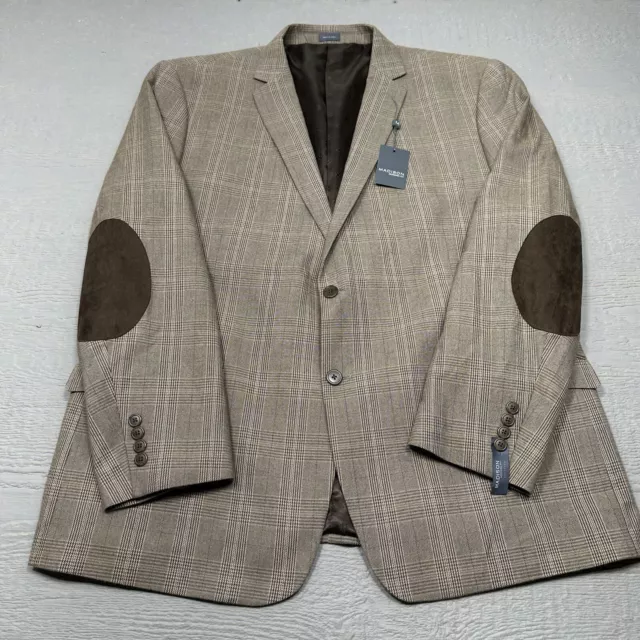 NEW Madison Blazer Mens 50R Brown Check Cotton Elbow Patches Single Breast