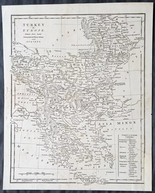 1798 Aaron Arrowsmith Antique Map of Turkey in Europe - Greece to Hungary