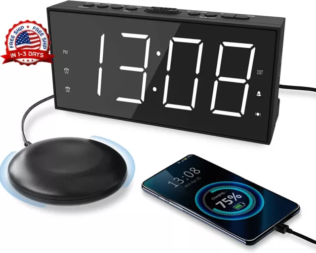 Reloj Despertador LED Proyector Digital Inteligente Para Mesa De Noche Alarma US