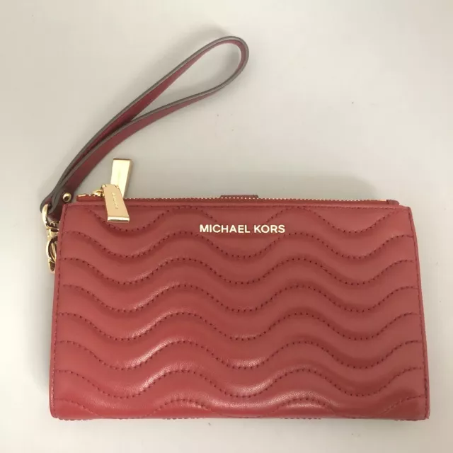 Michael Kors Borsa Rossa Trapuntata Scomparti Carte Onda Zip Cinturino da polso -CP
