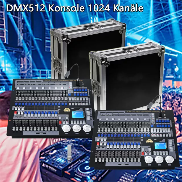 1024 Kanäle DMX512 Konsole mit Flightcase Lichtmischpult Dimmer Disco Party Show