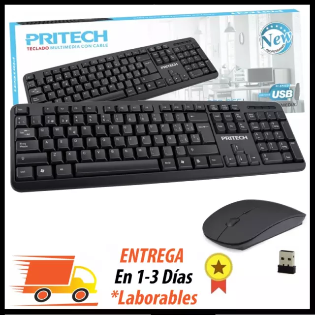 Teclado USB y Ratón Inalambrico 2,4 GHz Español con Letra Ñ Para PC Silencioso