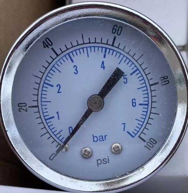 2” - 1/4” NPT Pressure Gauge 0-100 PSI/Bar Back / Rear Center Mount