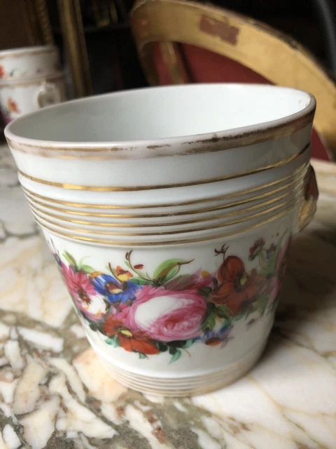 Lot Ancien Vaporisateur Et Pot à Coton En Porcelaine De Paris - Motif Fleur Rose - Salle De Bain Rétro