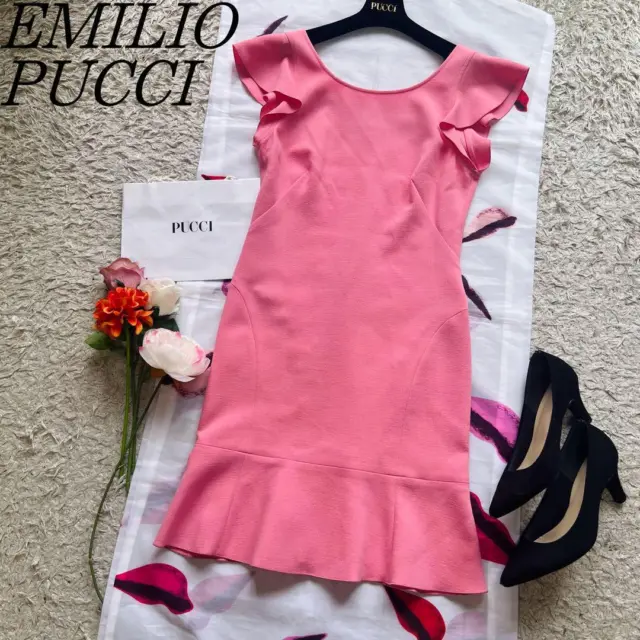 EMILIO PUCCI RUFFLE Dress Pink French Sleeves Women L $289.16 - PicClick