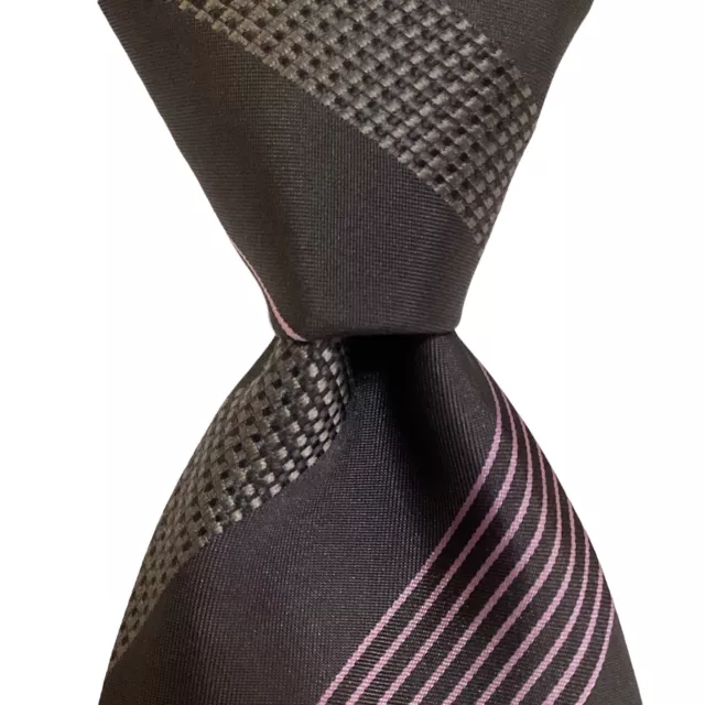 GIORGIO ARMANI Men's 100% Silk Necktie ITALY Designer STRIPED Gray/Pink EUC