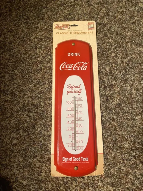 Vintage Drink Coca Cola Red Metal Advertising Thermometer Sign