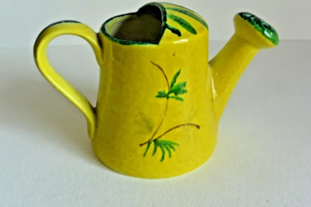 Watering Can Ceramic Yellow Hand-Painted Italy Vintage Pottery Garden 5” Tall