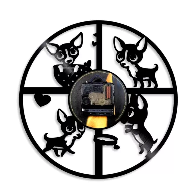 Horloge Murale Chien Chihuahua Silhouette LED Rétro-éclairé Modern Disque Vinyle