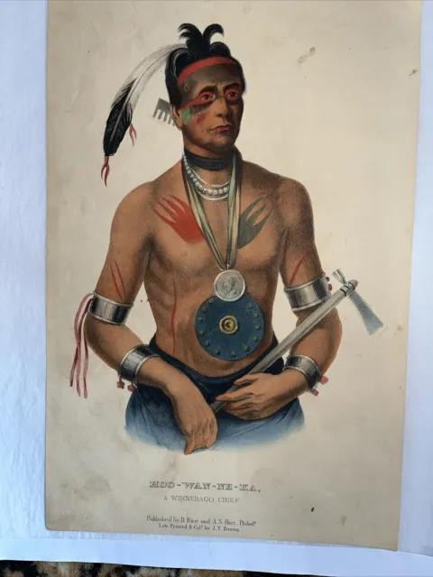 Antq,Colored & Printed By J T Bowen,Lithograph, Hoo-Wan—Ne-Ka, Winnebago Chief.