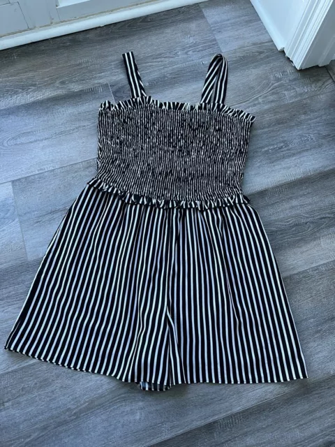 NWT Maison Jules Romper - Size XL - Black/White Striped - Smocked Bodice