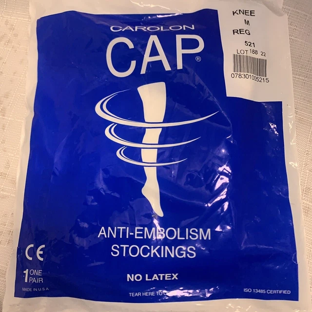 Gorra CAROLON Medias Anti-Embolismo Rodilla Alto Reg Tamaño Mediano 1 Par Nuevo Blanco