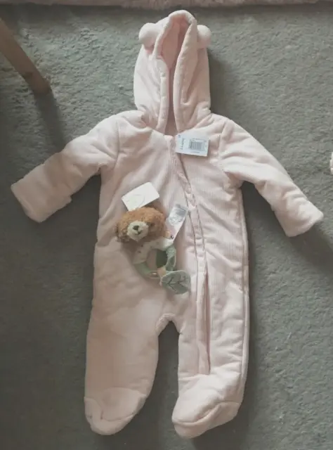 New - Baby Gift Bundle Pram Suit Pale Pink Lined /Padded Age 3-6 Months (Uk)