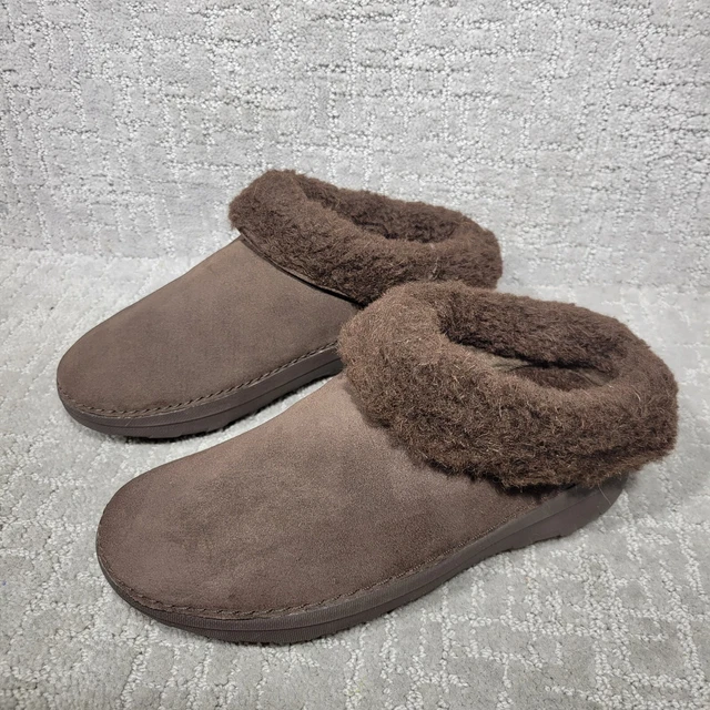 Fitflop Loaf II Snug Womens Size 7 US Chocolate Brown Suede Fur Slip On Slippers