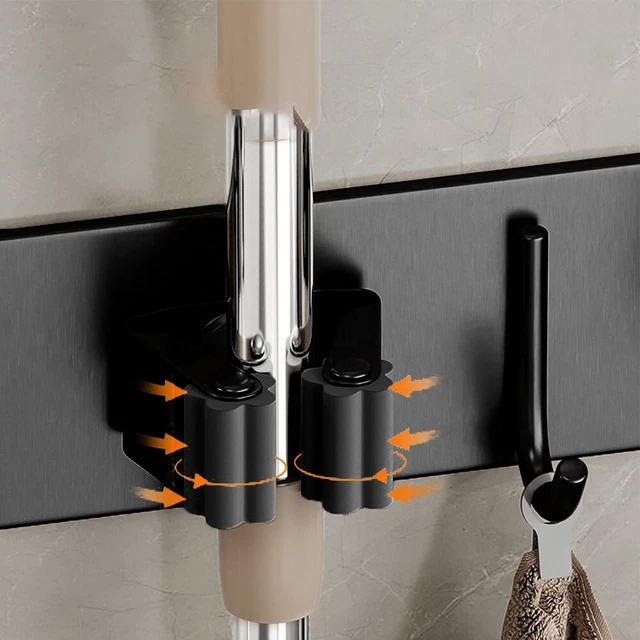 Porte-brosse à vadrouille pratique avec taille personnalisable (noir 2 clips 3