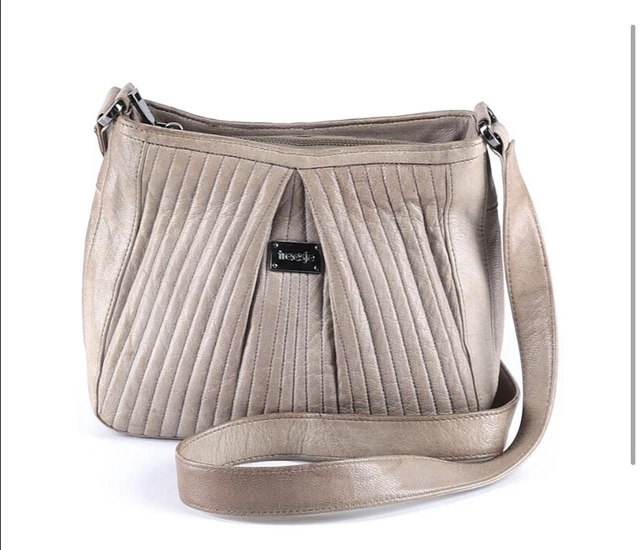 Treesje Taupe Gray Leather Crossbody Bag Purse