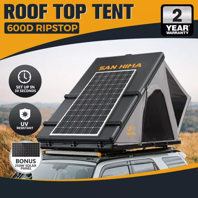 San Hima Kalbarri Roof Top Tent Hardshell With Roof Rack + 250W Solar Panel