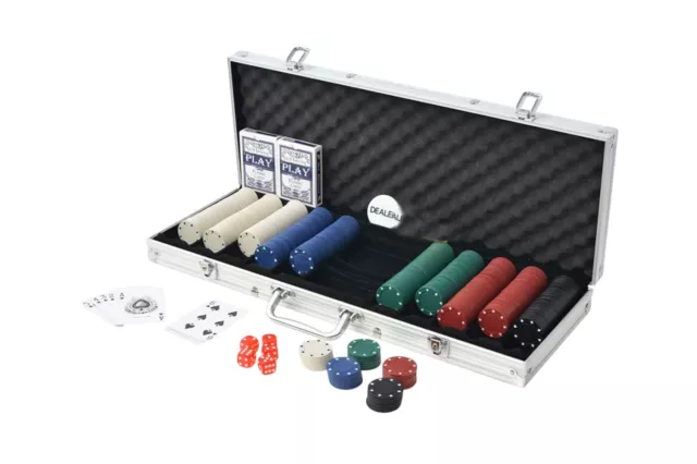 Set poker 500 fiches chips 2 mazzi carte gettone deal kit texas holdem valigetta