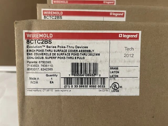 Wiremold 8CTC2BS 8” Poke-Thru Surface Assembly Brass
