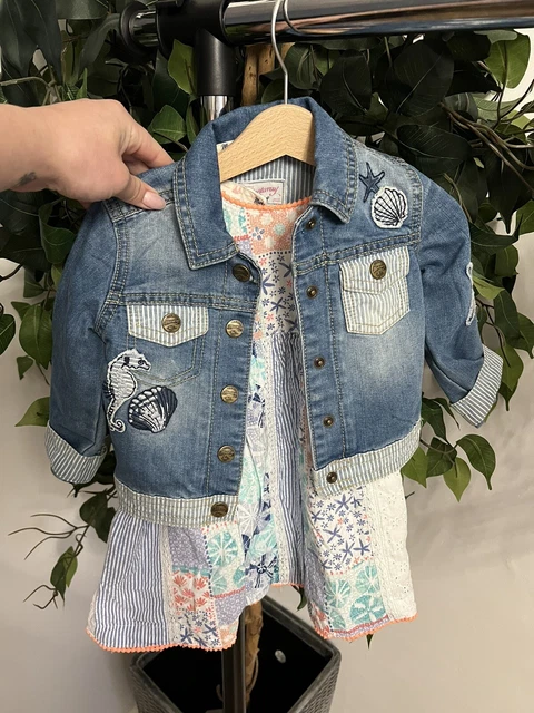 girls 18-24 months mantaray outfit set dress and denim jacket (f)