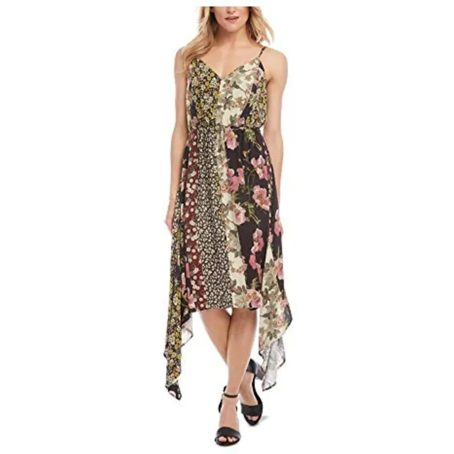 MSRP $169 Karen Kane Womens Printed Handkerchief Hem Midi Dress Size Large