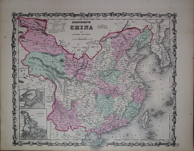 1862 Johnson's Atlas Map ~ CHINA ~ (14x18)   Free S&H  -#848