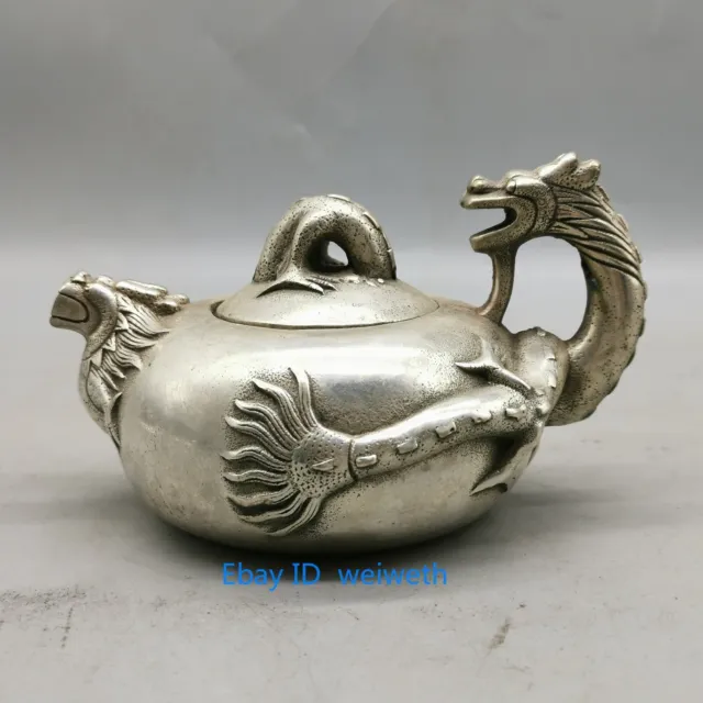 Collection Chinese Tibetan Silver Hand Carved Dragon Teapot w Xuande mark