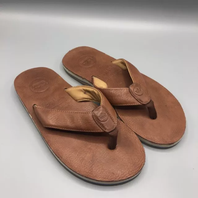 Olukai Paniolo Womens Leather Comfort Slip On Red Brown Flip Flop