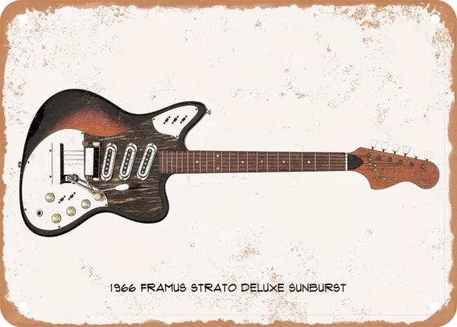 Guitar Art - 1966 Framus Strato Deluxe Pencil Drawing - Rusty Look Metal Sign