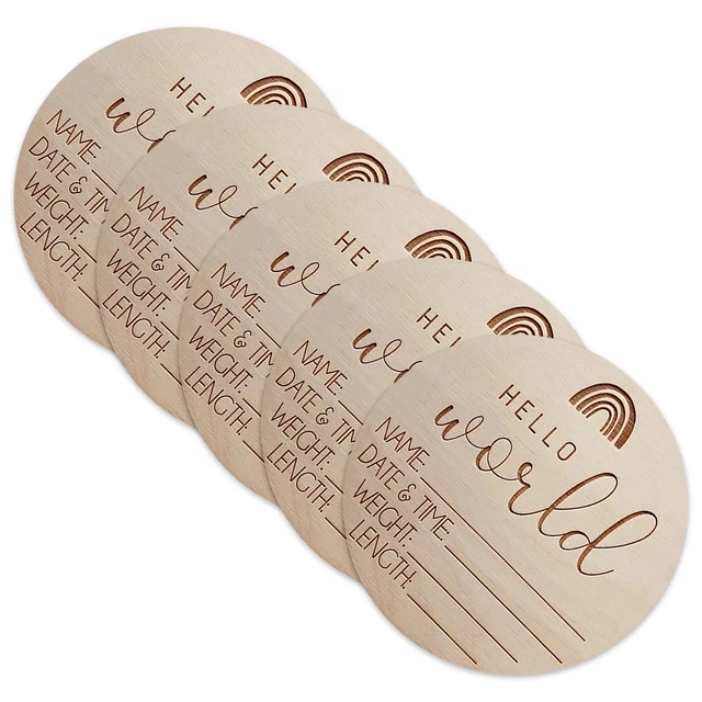 5PCS Newborn Announcement Sign Wooden Baby Arrival Sign 4 Inch Hello World